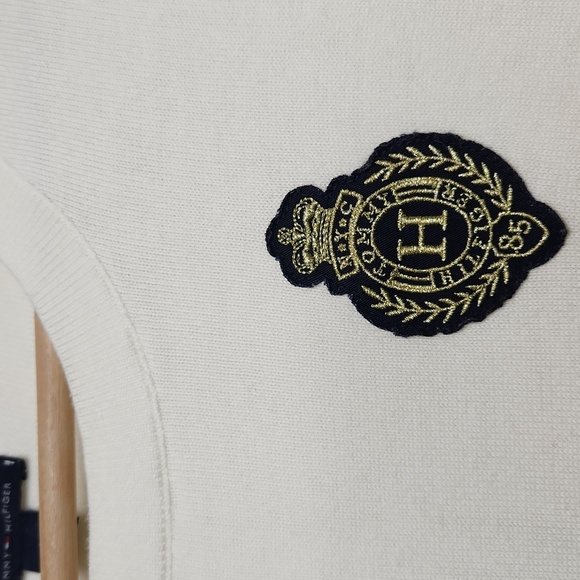 Tommy Hilfiger White Sweater with Blue and Gray Stripes Women's Round Neck - Picture 2 of 6